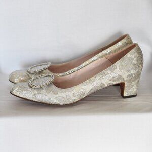 Saks Fifth Avenue Fenton Last 1960's Silver Metallic Shoes With Rhinestones